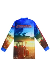 Tailor Made Long Sleeve Mens Polo Shirt Design Full Fit Dye Sublimation Three Buttons Australian Farm Engineering Gear Long Sleeve Polo Shirt Center 100%Polyester P1429 front view